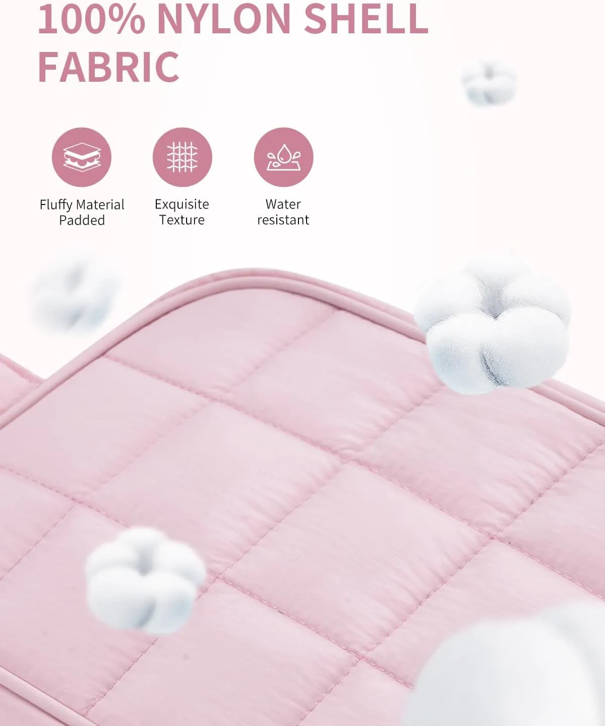 Narwey Puffy Travel Toiletry Bag for Traveling Women Girl, Travel Bag for Toiletries, Cute Makeup Bag Cosmetic Bag Organizer, Quilted Make Up Skincare Medicine Bags (Pink)
