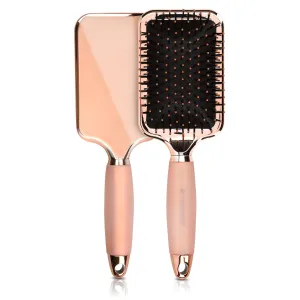 Navaris Paddle Brush Large Detangling Styling Hairbrush for All Hair Types with Conforming Comfort Gel Handle Metallic Rose Gold