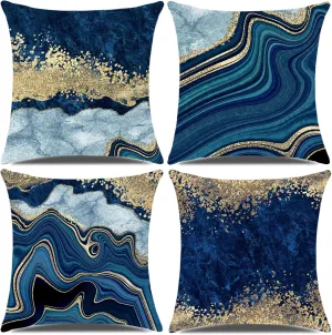 Navy Blue and Gold Throw Pillow Covers Set of 4 Decorative Pillows Covers 18 x 18 inch Blue and Gold Pillows Cushion Covers for Living Room Decor Sofa Couch Pillow Cases