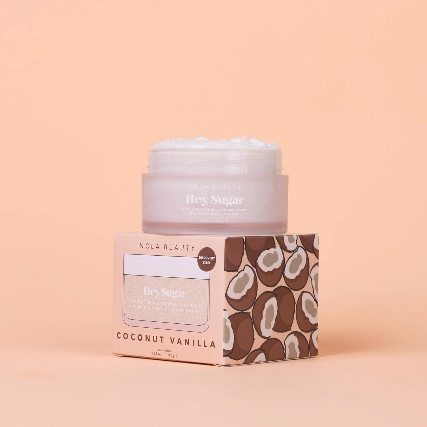 NCLA - Hey, Sugar Body Scrub | Smooth, Exfoliate, Hydrate Skin | Shea, Mango   Cocoa Butters | Vegan, Cruelty-Free, Clean Skincare (Coconut Vanilla; 100g | 3.38 oz)