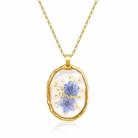 Necklace Forget Me Not Jewelry - Handmade Pressed Flower Necklaces - Forget-Me-Not Flowers Symbolize True Love And Respect - Great Gift for Women - Rose Gold Pendant | 18”