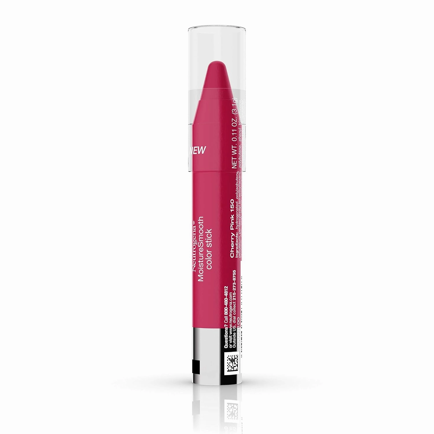 Neutrogena MoistureSmooth Color Stick for Lips, Moisturizing and Conditioning Lipstick with a Balm-Like Formula, Nourishing Shea Butter and Fruit Extracts, 150 Cherry Pink, .011 oz (Pack of 2)