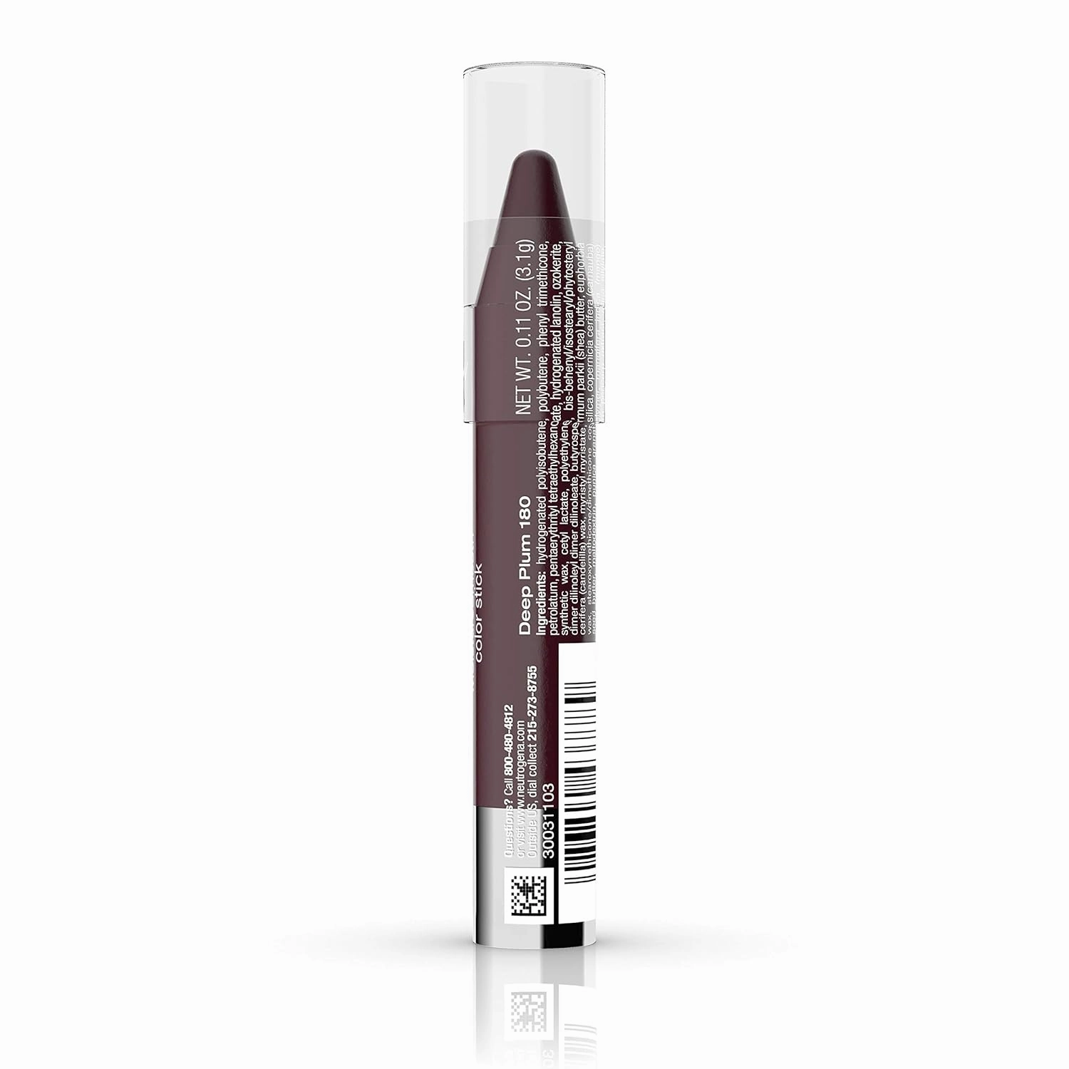 Neutrogena MoistureSmooth Color Stick for Lips, Moisturizing and Conditioning Lipstick with a Balm-Like Formula, Nourishing Shea Butter and Fruit Extracts, 180 Deep Plum, .011 oz (Pack of 2)