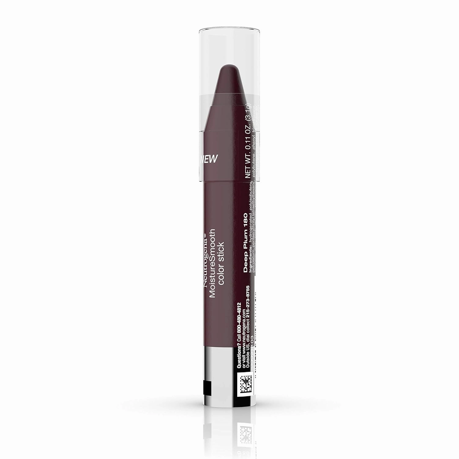 Neutrogena MoistureSmooth Color Stick for Lips, Moisturizing and Conditioning Lipstick with a Balm-Like Formula, Nourishing Shea Butter and Fruit Extracts, 180 Deep Plum, .011 oz (Pack of 2)