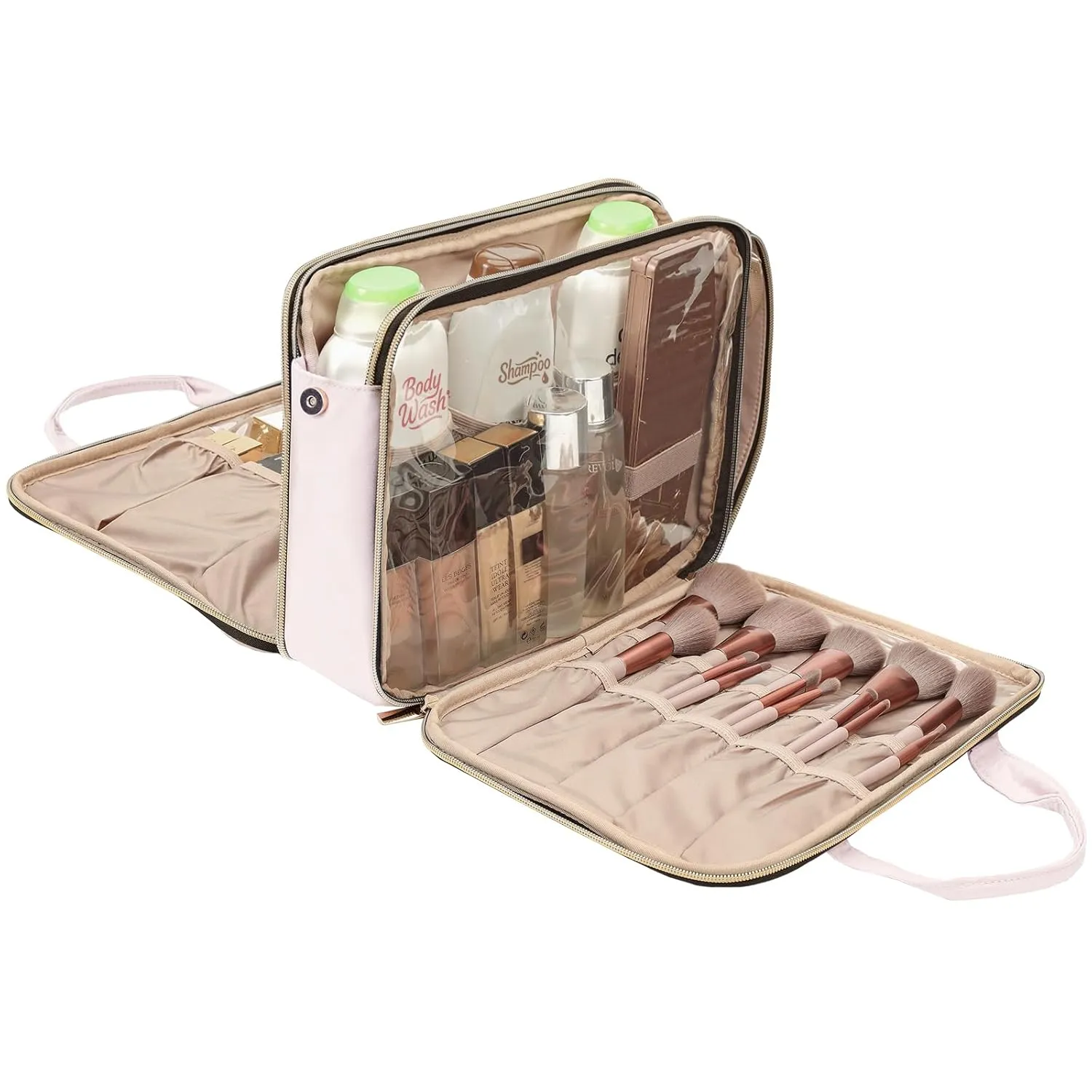 NISHEL Travel Makeup Bag Stand Up, Portable Cosmetic Organizer, Cosmetic Case for Travel-Size Toiletries, Pink