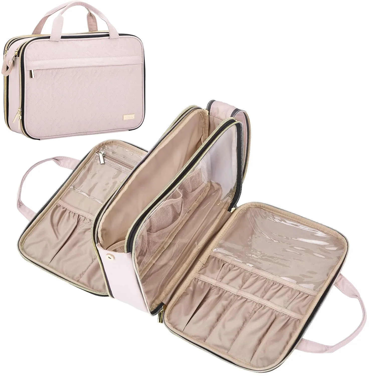 NISHEL Travel Makeup Bag Stand Up, Portable Cosmetic Organizer, Cosmetic Case for Travel-Size Toiletries, Pink