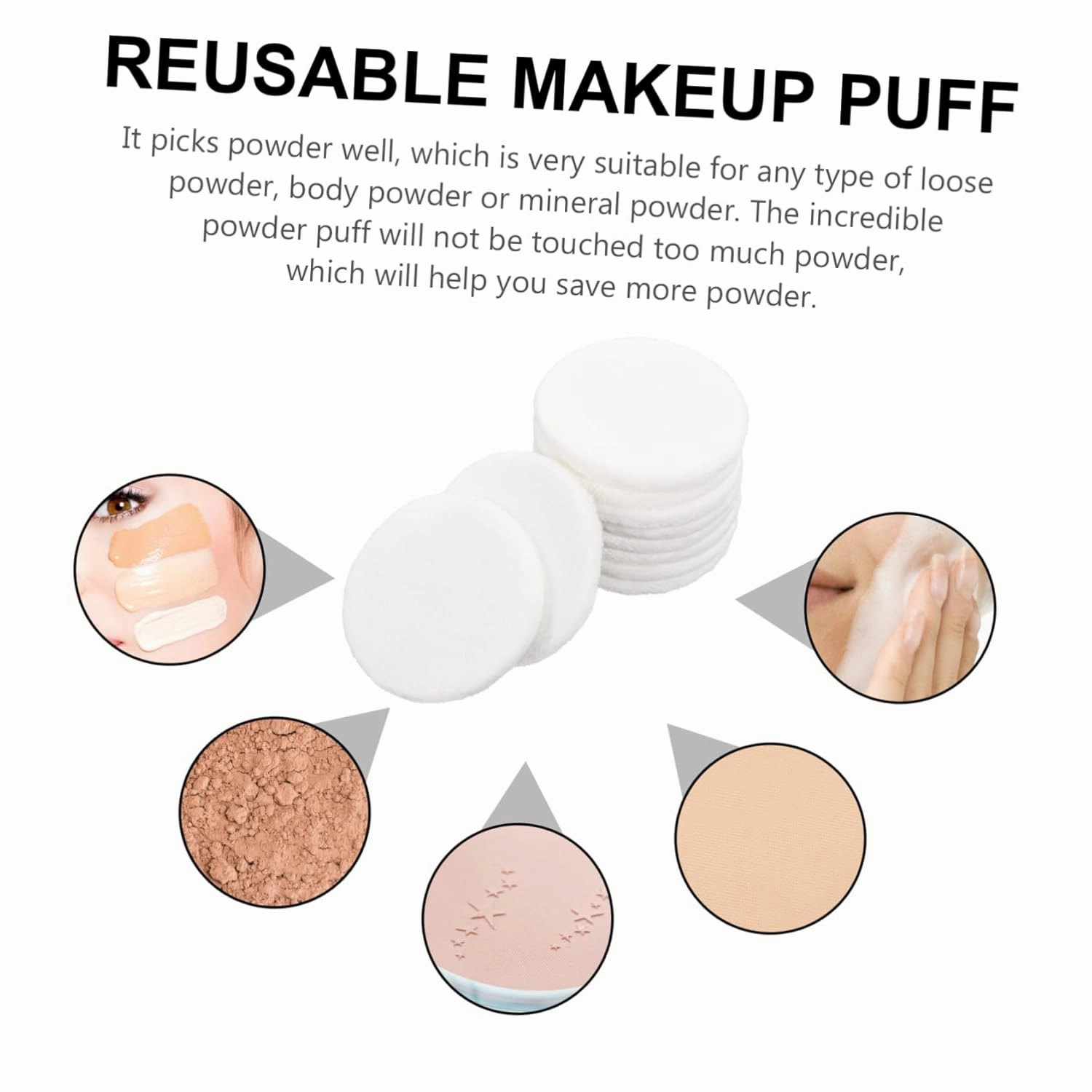 NOLITOY 4sets Round Cotton Pads for Face Beauty Puff Makeup Pads Pressed Powder Reusable 10pcs*4