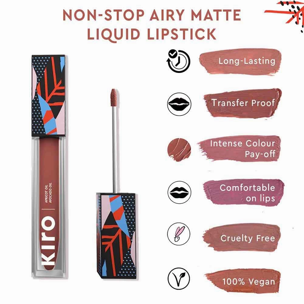 Non-Stop Airy Matte Liquid Lipstick - Ladybird Red | Transferproof I Waterproof lipstick Long Lasting I Apricot & Avocado Oil | 100% Vegan | 5ml | No Parabens, No Toxins