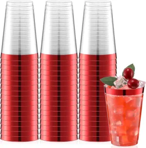 Norme 50 Pcs 14 oz Rimmed Plastic Cups Disposable Clear Cups with Rim Fancy Holiday Drinking Holder 2025 Graduation Party Favor Container Wine Glasses Tumblers for Wedding Halloween(Red)