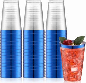 Norme 50 Pcs 14 oz Rimmed Plastic Cups Disposable Clear Cups with Rim Fancy Holiday Drinking Holder 2025 Graduation Party Favor Container Wine Glasses Tumblers for Wedding Halloween(Blue)