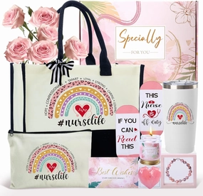 Nurse Gifts for Women, Nurse Appreciation Gifts, Nurses Week Gift Set, Graduation Gift Basket for RN Female Practitioner School, Funny Nurses Day 2025 Present with Canvas Tote Bag Tumbler Socks