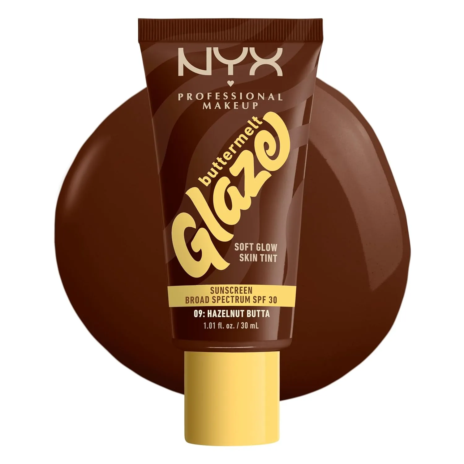 NYX PROFESSIONAL MAKEUP Buttermelt Glaze Soft Glow Skin Tint   SPF 30, Up To 12HR Wear, 09 Hazelnut Butta