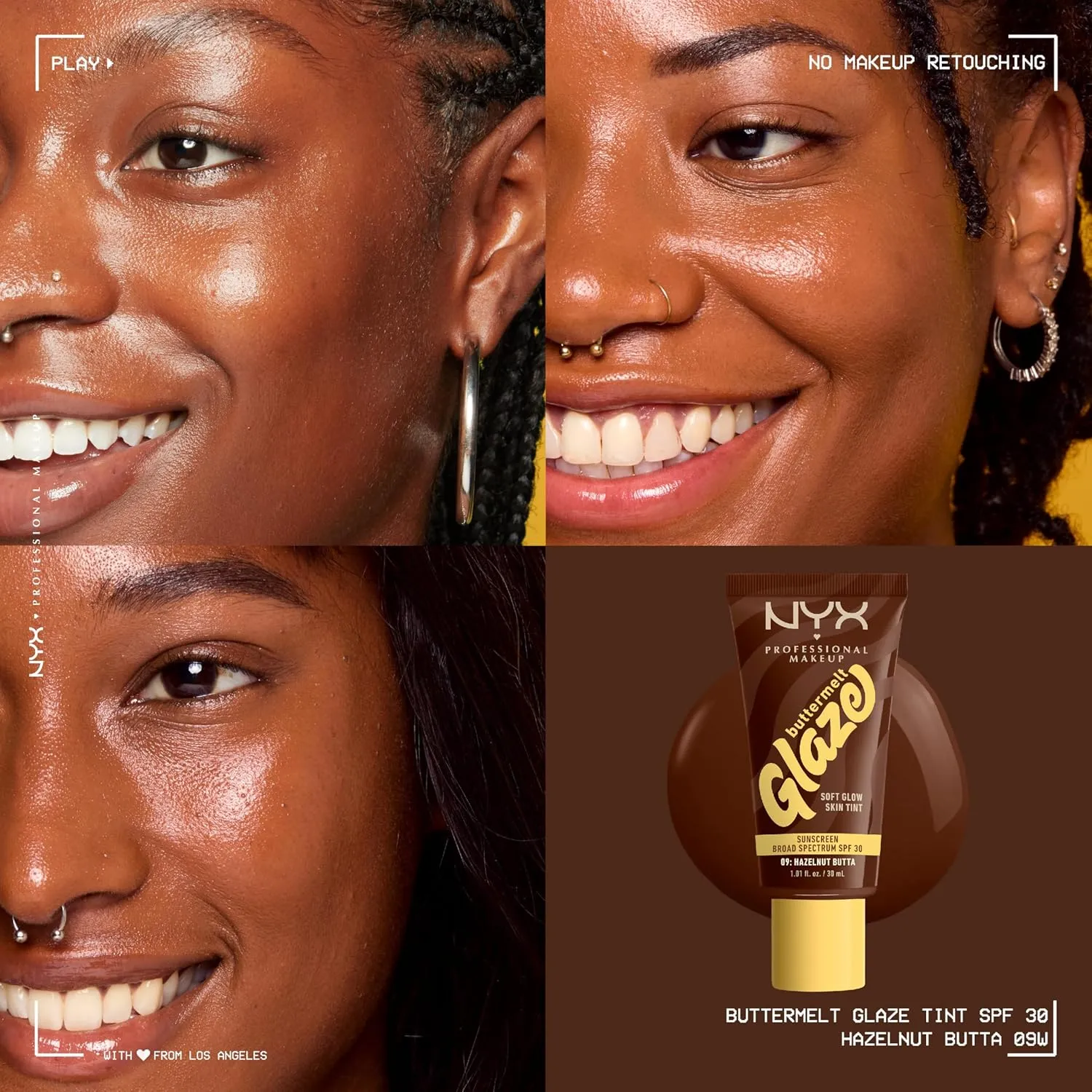 NYX PROFESSIONAL MAKEUP Buttermelt Glaze Soft Glow Skin Tint   SPF 30, Up To 12HR Wear, 09 Hazelnut Butta