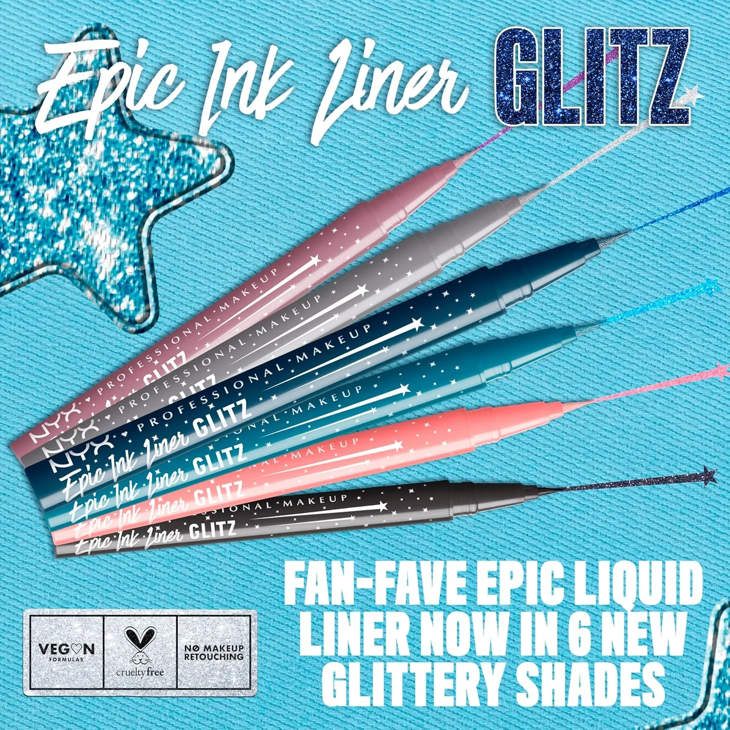 NYX PROFESSIONAL MAKEUP Epic Ink Glitz Liner, Waterproof Metallic Liquid Eyeliner with Vegan Formula - Graphite Glitz (Shimmer Graphite Black)