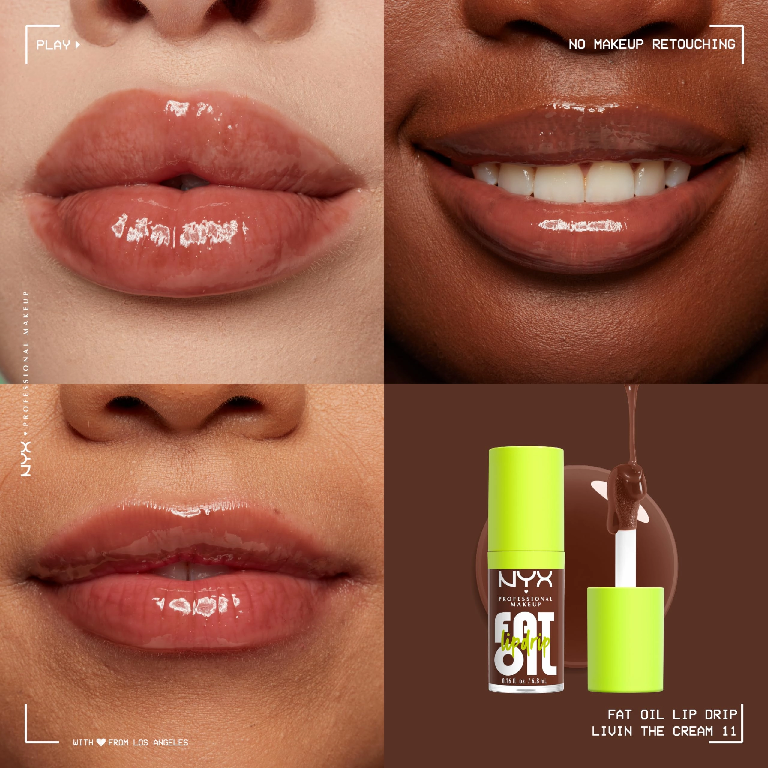 NYX PROFESSIONAL MAKEUP Fat Oil Lip Drip, Moisturizing, Shiny and Vegan Tinted Lip Gloss - Livin the Cream (Dusty Brown)