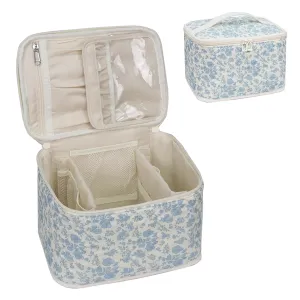 OCHEAL Travel Makeup Bag, Cosmetic Bags for Women Makeup Case Organizer Large Capacity Travel Toiletry Bag Storage Bags with Divider and Handle for Cosmetics Toiletries Brushes Tools-Blue Floral