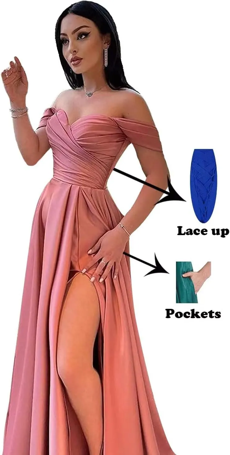 Off Shoulder Satin Bridesmaid Dress for Women Formal Prom Dresses 2025 for Wedding Guest Evening Party Gown BD401