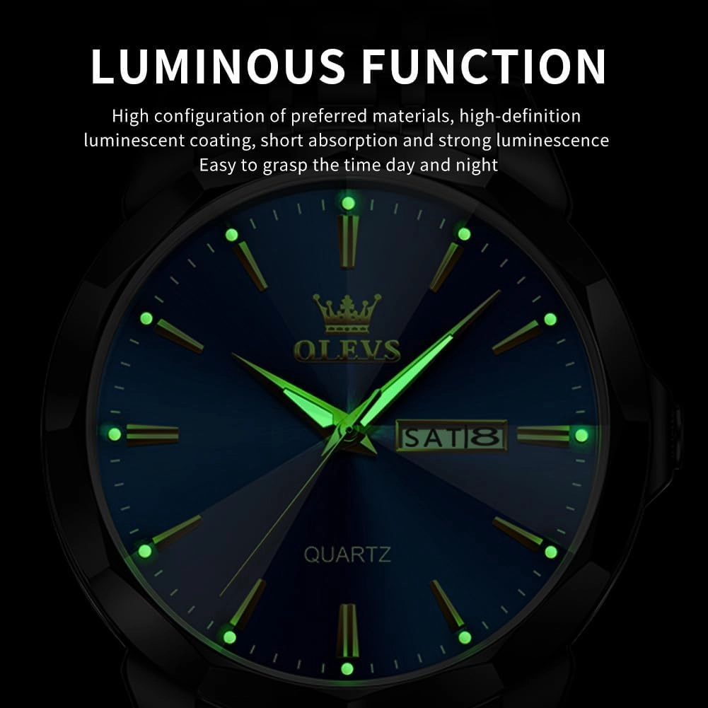OLEVS Men Watches Business Dress Diamond Analog Quartz Date Luxury Wrist Watch Casual Stainless Steel Waterproof Luminous Two Tone Watch for Men