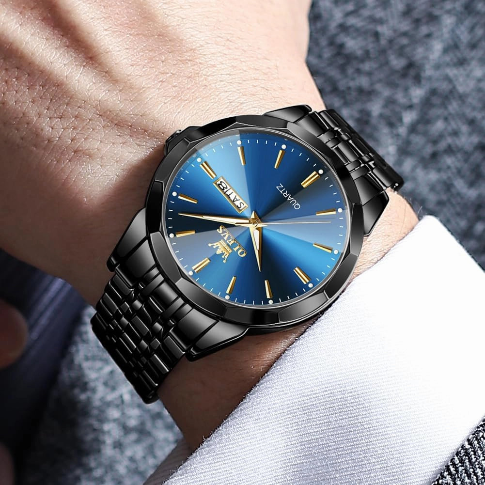 OLEVS Men Watches Business Dress Diamond Analog Quartz Date Luxury Wrist Watch Casual Stainless Steel Waterproof Luminous Two Tone Watch for Men