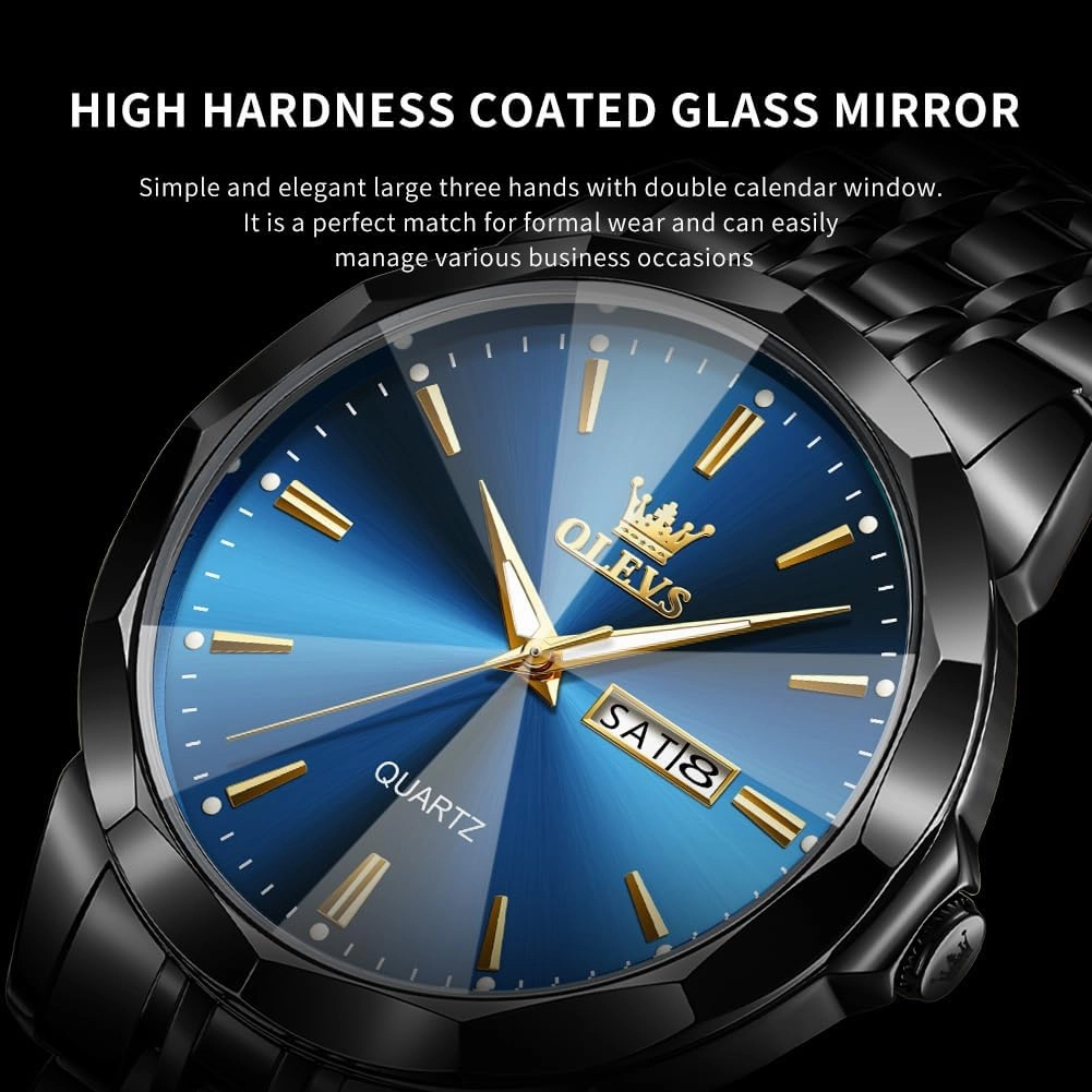 OLEVS Men Watches Business Dress Diamond Analog Quartz Date Luxury Wrist Watch Casual Stainless Steel Waterproof Luminous Two Tone Watch for Men