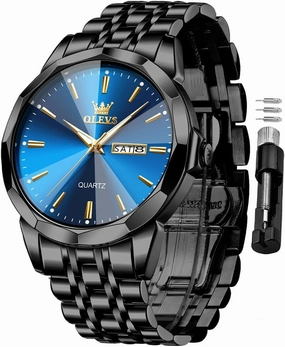 OLEVS Men Watches Business Dress Diamond Analog Quartz Date Luxury Wrist Watch Casual Stainless Steel Waterproof Luminous Two Tone Watch for Men
