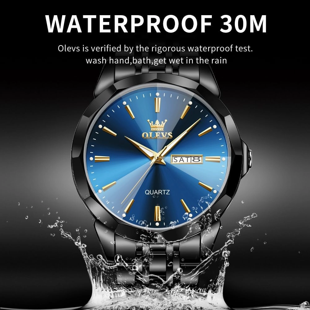 OLEVS Men Watches Business Dress Diamond Analog Quartz Date Luxury Wrist Watch Casual Stainless Steel Waterproof Luminous Two Tone Watch for Men