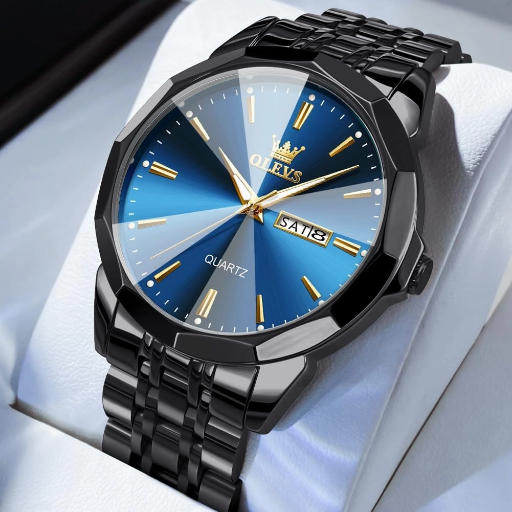OLEVS Men Watches Business Dress Diamond Analog Quartz Date Luxury Wrist Watch Casual Stainless Steel Waterproof Luminous Two Tone Watch for Men