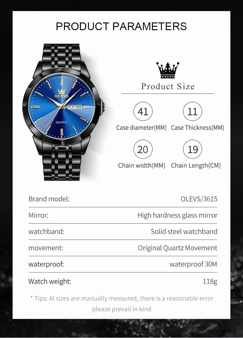 OLEVS Men Watches Business Dress Diamond Analog Quartz Date Luxury Wrist Watch Casual Stainless Steel Waterproof Luminous Two Tone Watch for Men