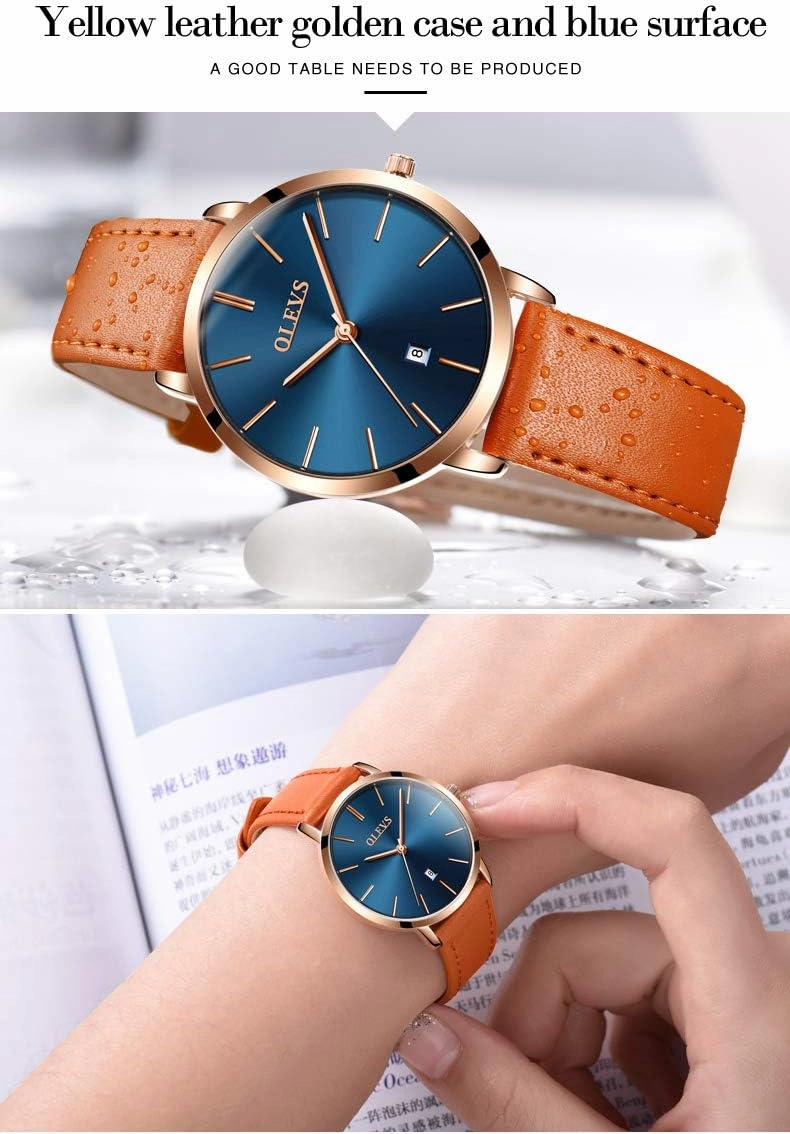 OLEVS Women's Watches for Ladies Female Wrist Watch Leather Band Waterproof Thin Minimalist Casual Simple Dress Quartz Analog with Date Calendar