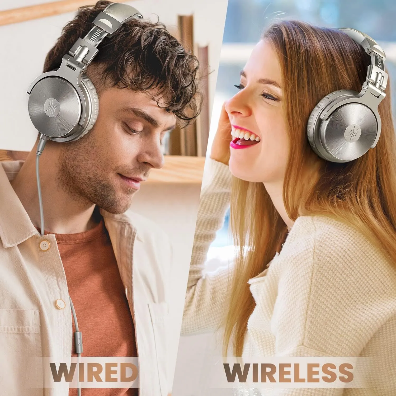 OneOdio Bluetooth Over Ear Headphones, 110 Hrs Wireless/Wired Stereo Sound Foldable Headsets with Deep Bass 50mm Neodymium Drivers for PC/Phone/Tablet - Studio Wireless Pro C, Champagne Gold