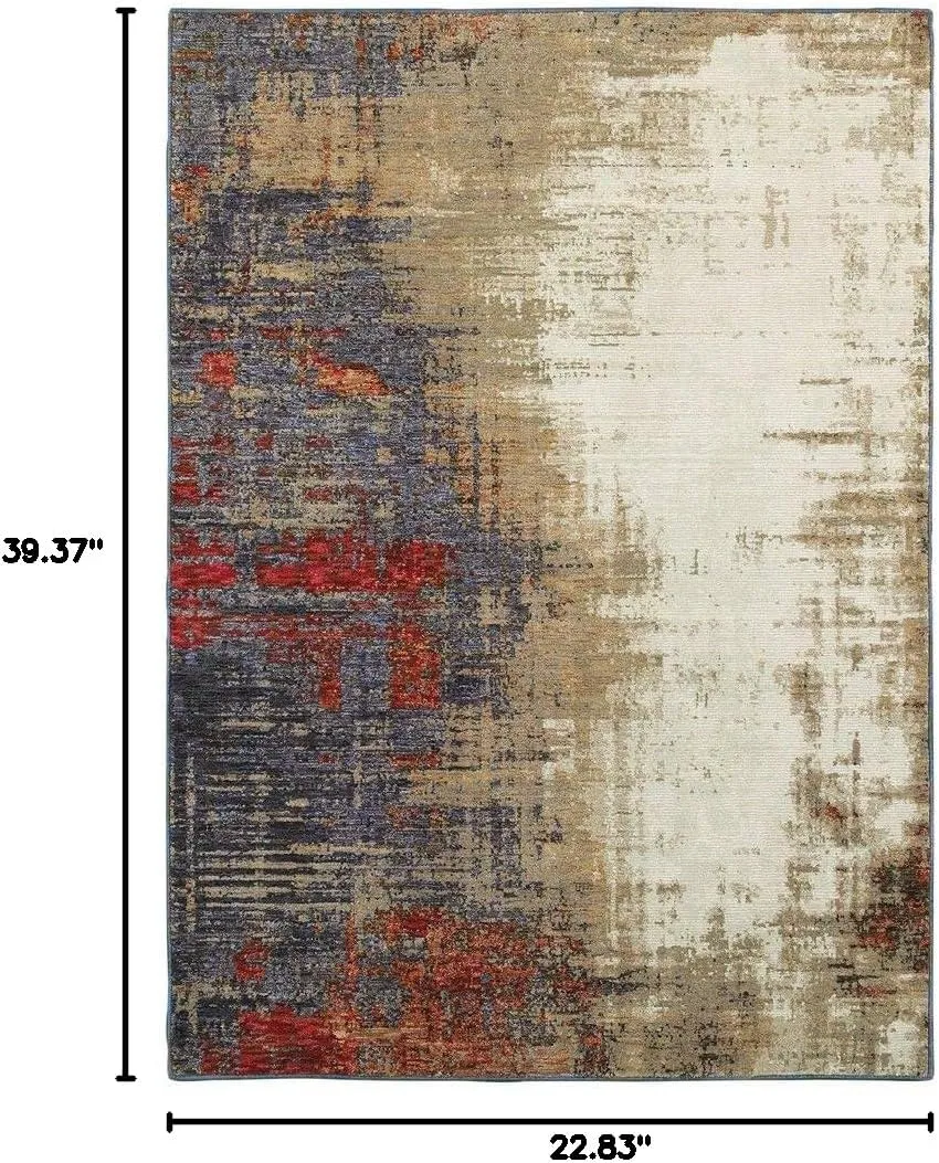 Oriental Weavers Evolution Area Rug - 8001A - 1'10" x 3'2" - in Ivory/Multi - Modern Style, Stain Resistant, Family and Pet Friendly, Entryway, Bathroom Accent Rug