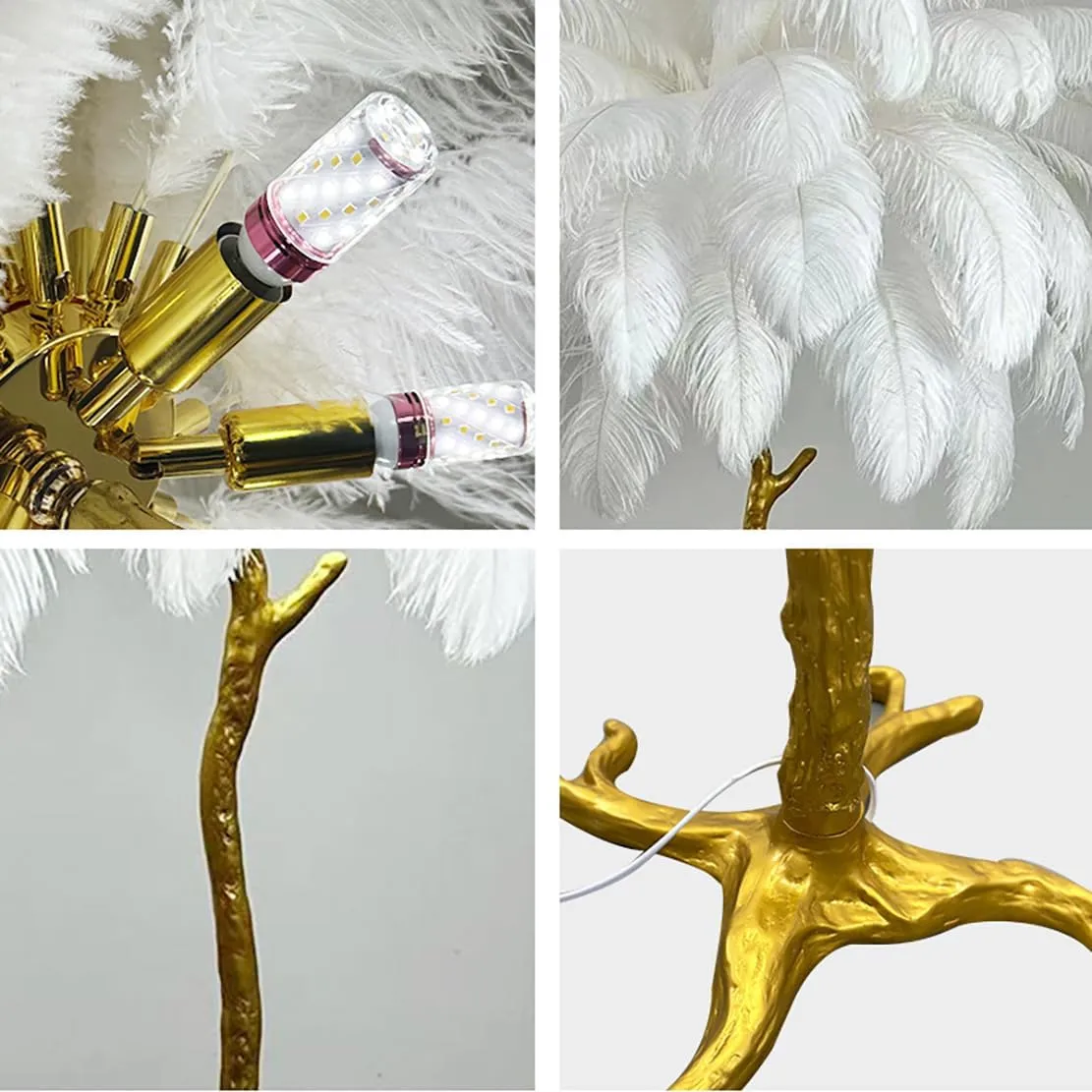 Ostrich Feather lamp,Resin Feather lamp with Natural Ostrich Feathers (Contains Light Sources) Have Footswitch Dimmable Floor Lamp (90x170cm(35×67inch),Champagne)