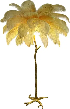 Ostrich Feather lamp,Resin Feather lamp with Natural Ostrich Feathers (Contains Light Sources) Have Footswitch Dimmable Floor Lamp (90x170cm(35×67inch),Champagne)