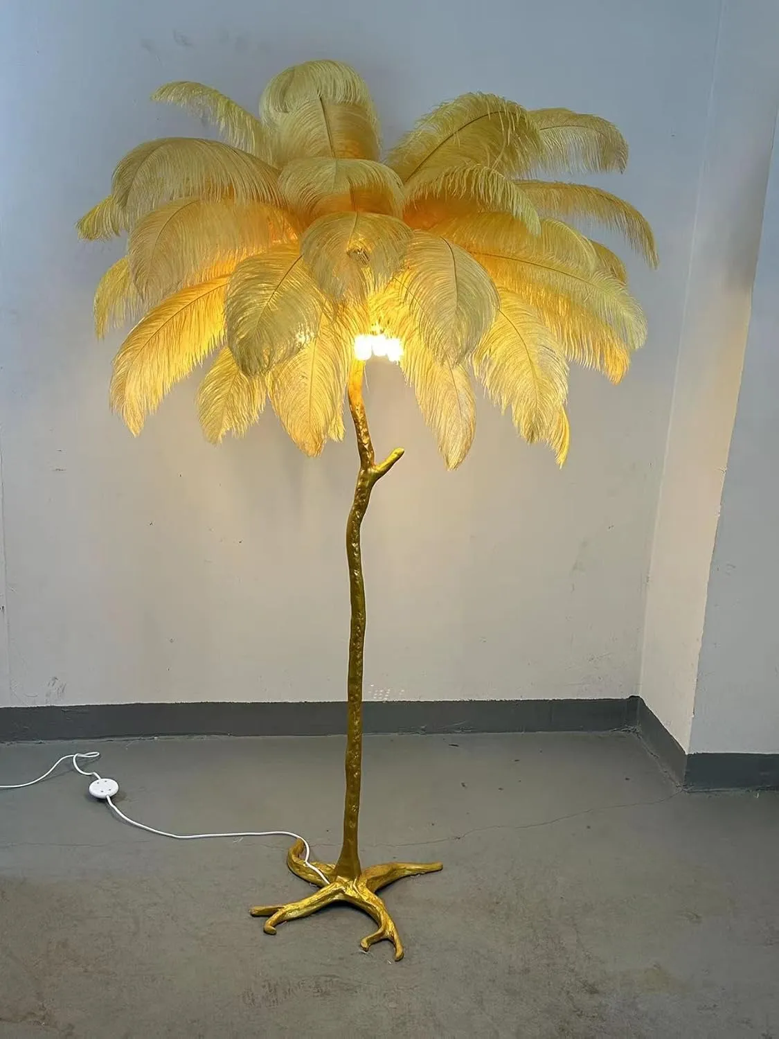 Ostrich Feather lamp,Resin Feather lamp with Natural Ostrich Feathers (Contains Light Sources) Have Footswitch Dimmable Floor Lamp (90x170cm(35×67inch),Champagne)