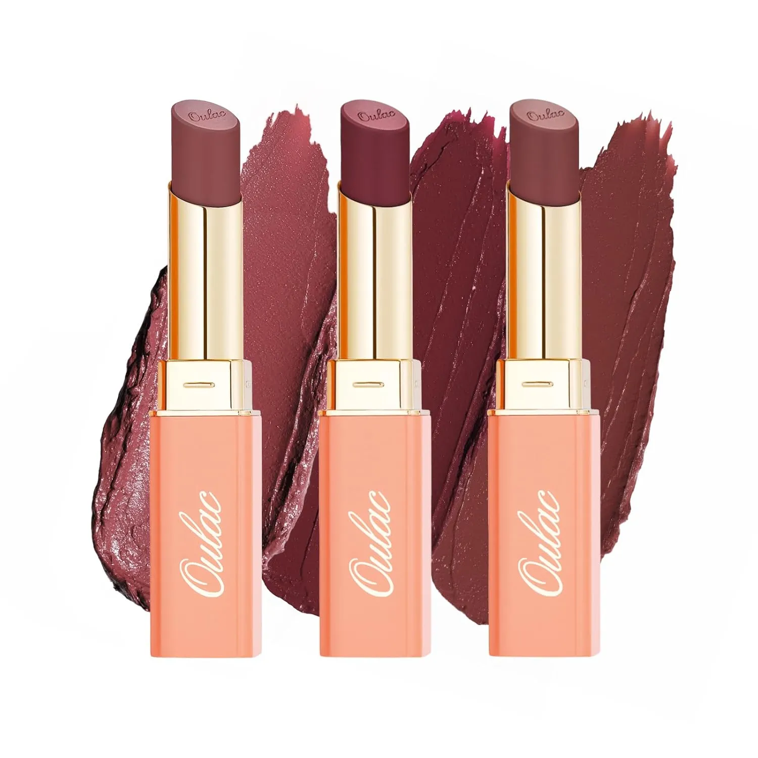 Oulac Plum Lipsticks Set, Burgundy Matte Lipstick, Full Coverage Lip Color, Satin Matte Finish, Cream Texture, Hydrating, Vegan & Clean Beauty(08 13 14)