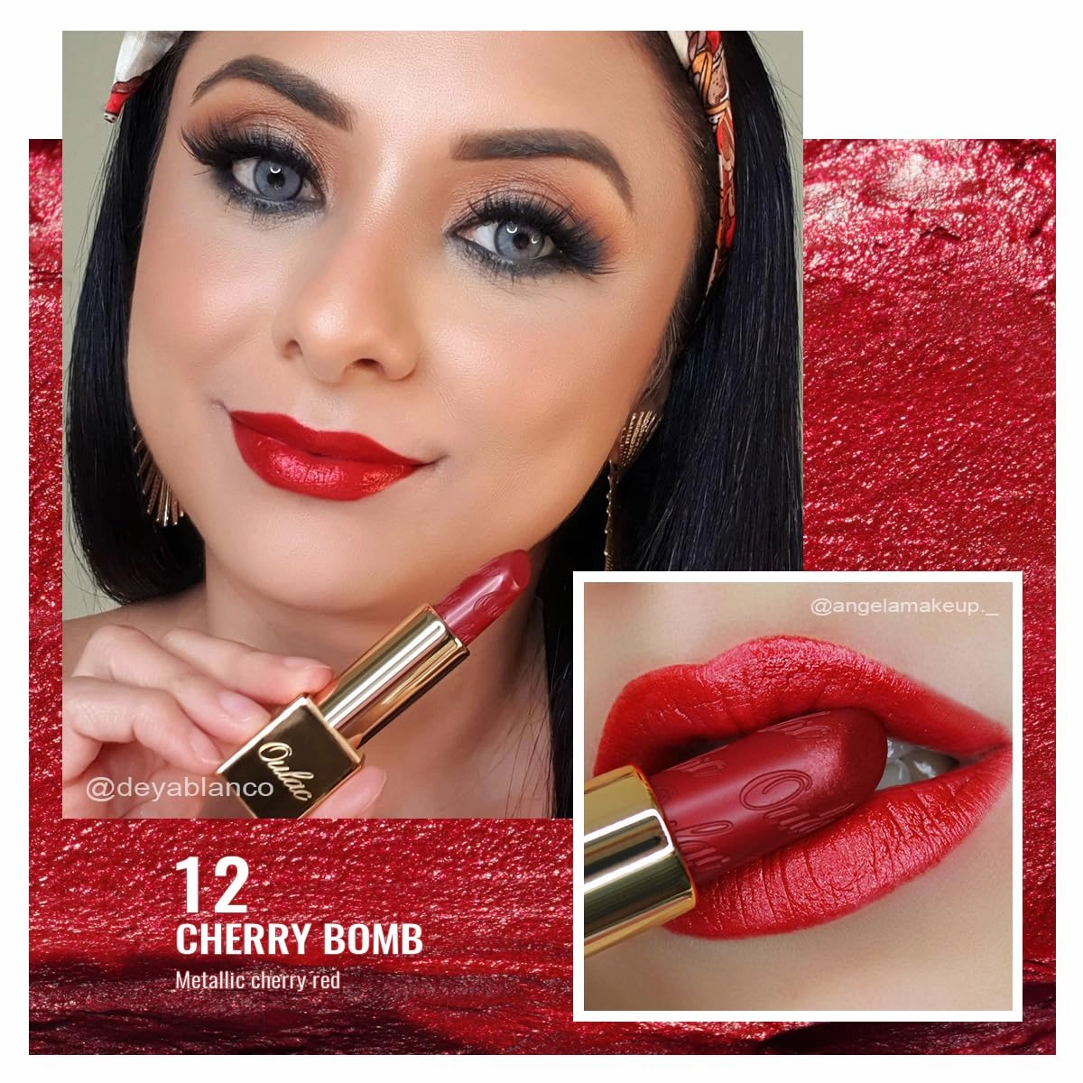 Oulac Holiday Limited Edition: Red Metallic Lipstick, Gold Topper Lipstick & Red Lip Liner Set – Smooth Creamy Texture, Long-Lasting, Waterproof, Vegan, High Pigmentation