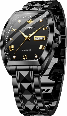 OUPINKE Men's Luxury Watches Automatic Mechanical Unique Tonneau Sapphire Crystal Tungsten Steel Date Waterproof Luminous Dress Wrist Watches