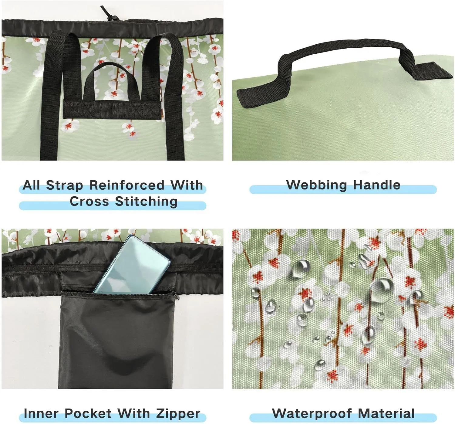 Oyihfvs Carp in Spring Pond Cherry Blossom Japanese Fish Green Backpack Laundry Bag, Laundry Backpack with Shoulder Straps, Waterproof Nylon Clothes Hamper Bag for Men Women Yoga Backpack