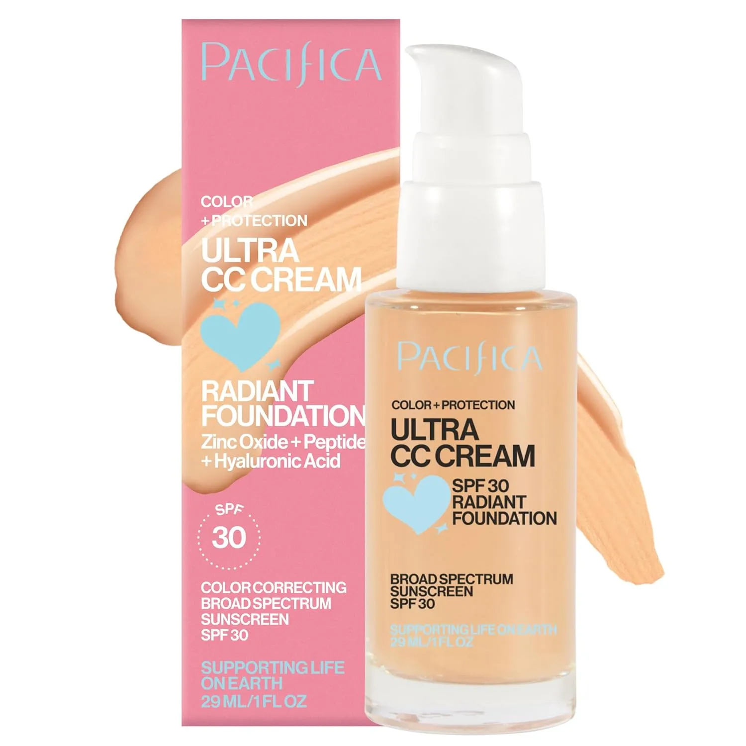 Pacifica Ultra CC Cream Radiant Foundation SPF 17 (Natural Medium) – Medium-Coverage Tinted Moisturizer   Mineral Sunscreen, Dewy Finish, 1 fl oz