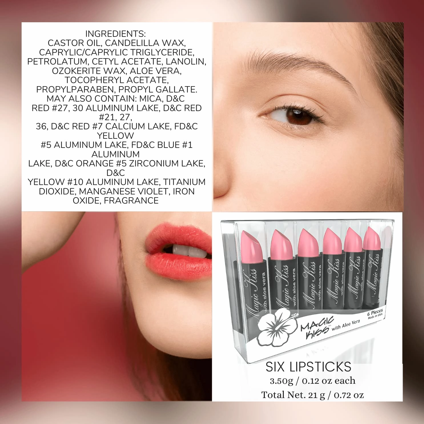 Pack of 6 Magic Kiss Color Changing Lipstick, Long Lasting Nutritious Lips Moisturizer Magic Temperature Color Change with Aloe Vera PH Listick Set MADE IN USA(Pink)