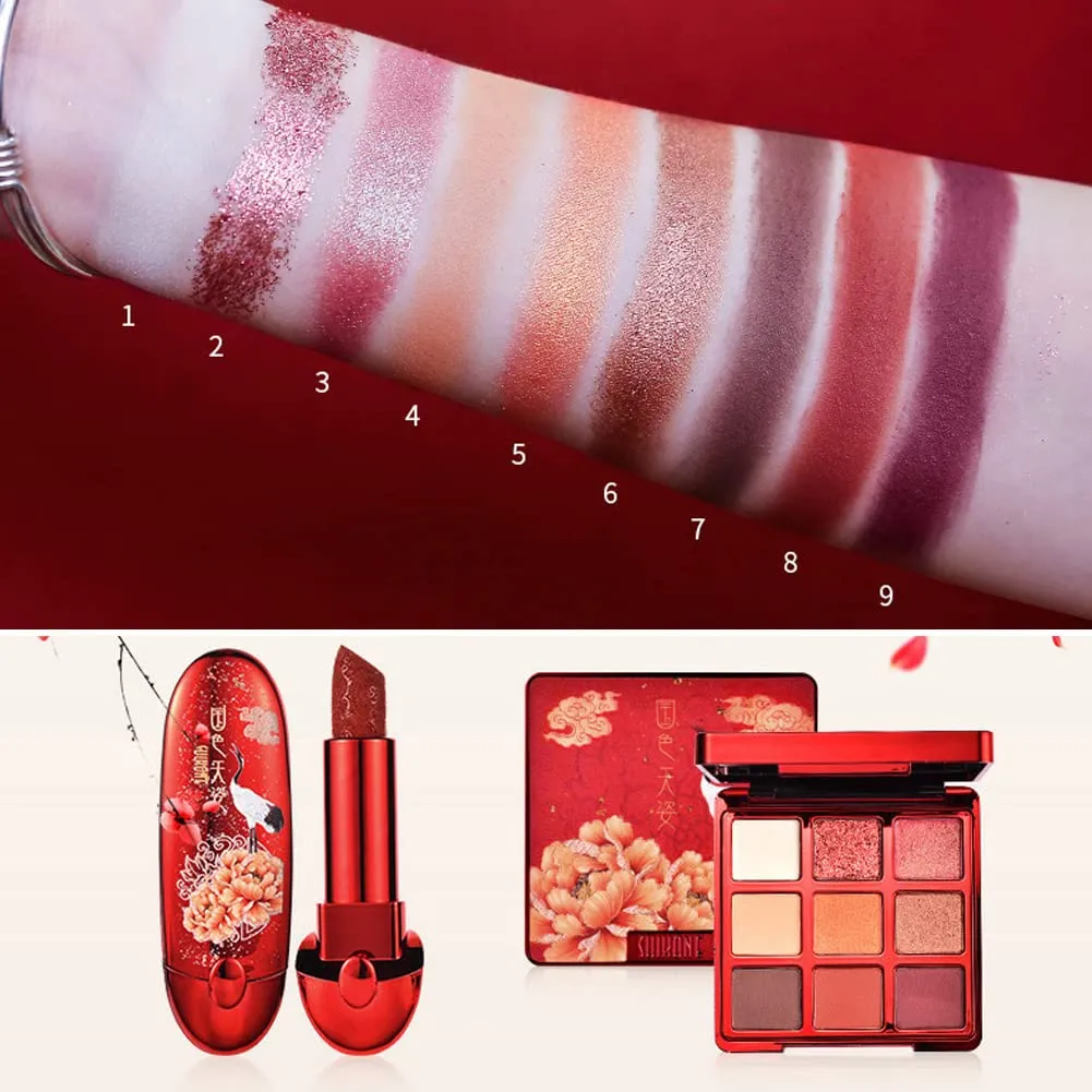 Palace Lipstick Palette Set, Matte Texture Embossed Retro Red Velvet Long Lasting Moisturizing Waterproof Eyeshadow Pigmented Shades Shimmer Foils for Women Beauty of the Orient (#822)