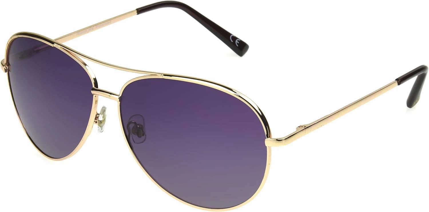 Panama Jack Women's Polarized Purple Gradient Aviator Sunglasses, Shiny Rose Gold, 58