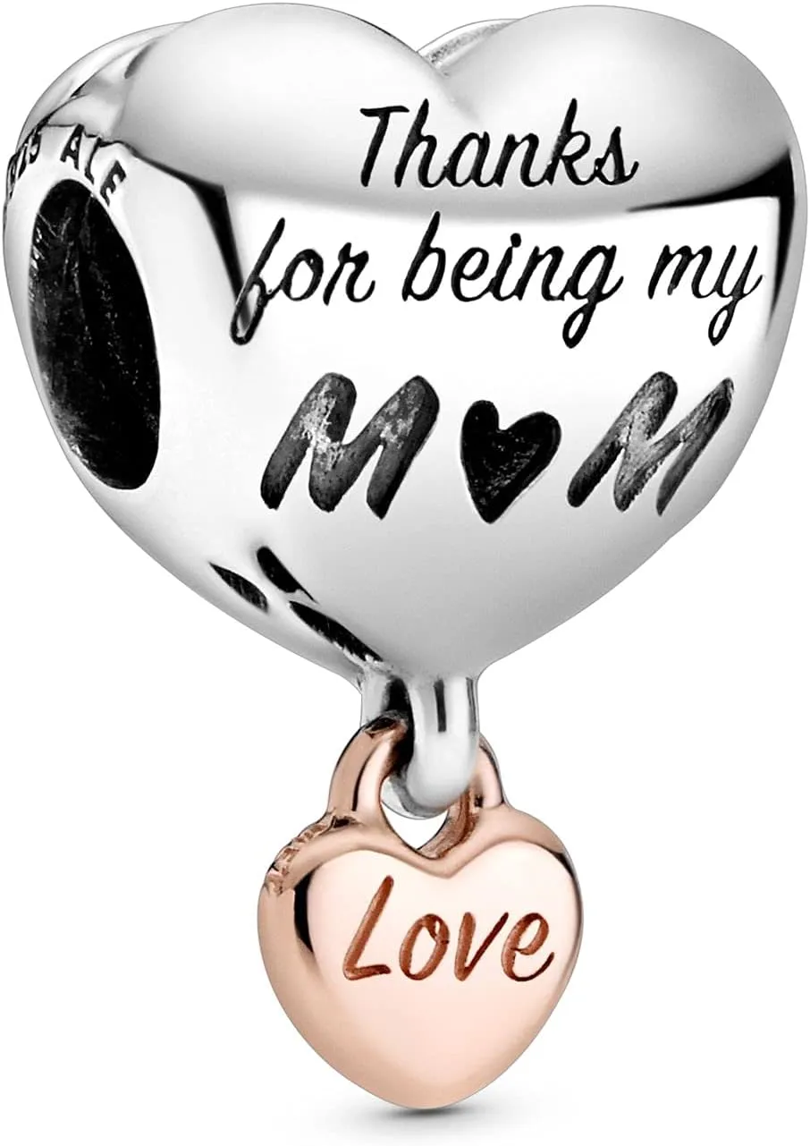 Pandora Love You Mom Heart Charm Bracelet Charm Moments Bracelets - Stunning Women's Jewelry - Gift for Women in Your Life - Made Rose & Sterling Silver