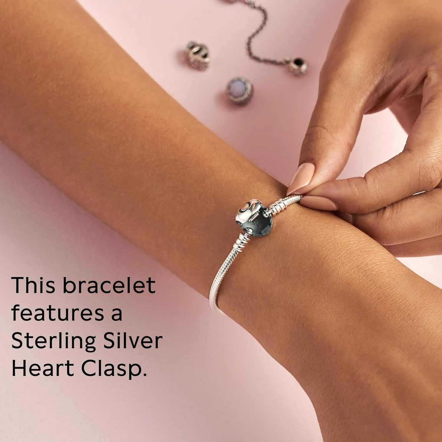 Pandora Moments Heart Clasp Snake Chain Bracelet - Compatible Moments Charms - Gift for Her - Sterling Silver - With Gift Box