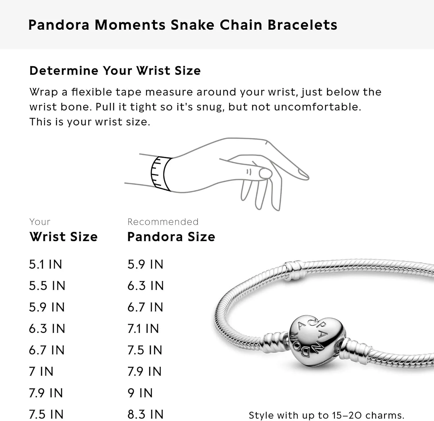 Pandora Moments Heart Clasp Snake Chain Bracelet - Compatible Moments Charms - Gift for Her - Sterling Silver - With Gift Box