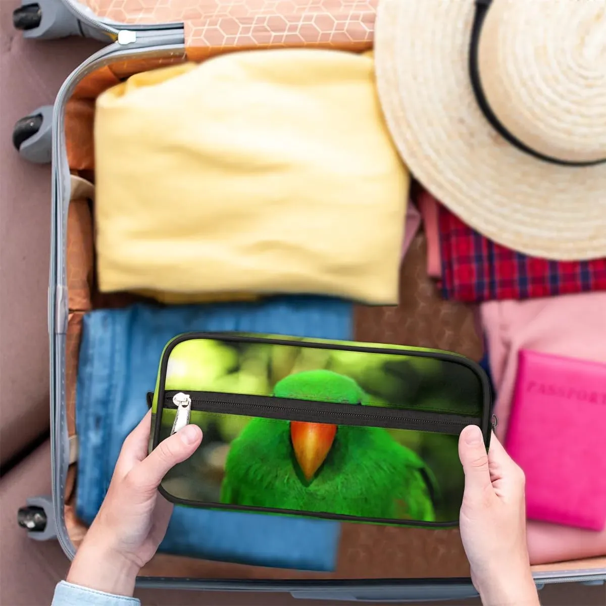 Parrot Travel Toiletry Bag for Women Men Small Cosmetic Makeup Organizer Water Resistant Shaving Bag Portable Make Up Bag Storage Bags with Handle