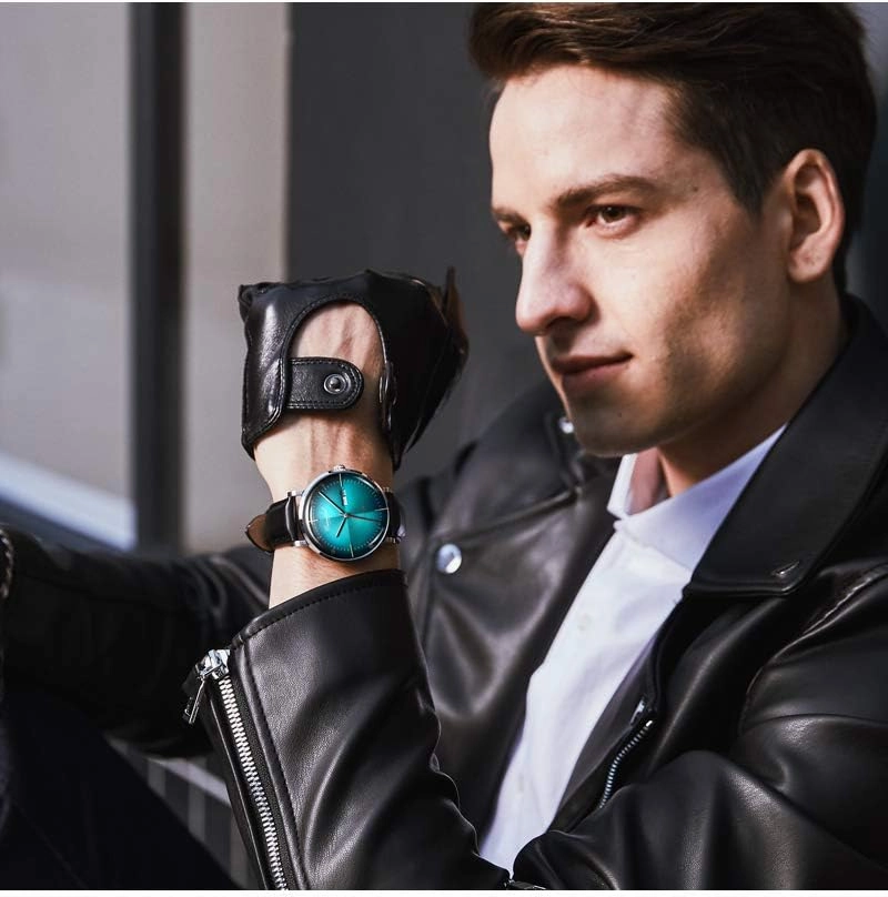 PASOY Luxury Men's Automatic Watch Tourbillon Sapphire Crystal Black Leather Watch Dress Mechanical Rose Gold Gradient Color Dial Watches reloj de pulsera