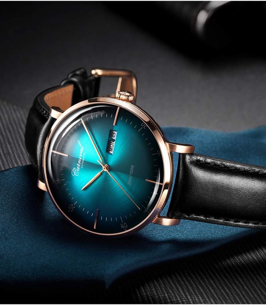 PASOY Luxury Men's Automatic Watch Tourbillon Sapphire Crystal Black Leather Watch Dress Mechanical Rose Gold Gradient Color Dial Watches reloj de pulsera