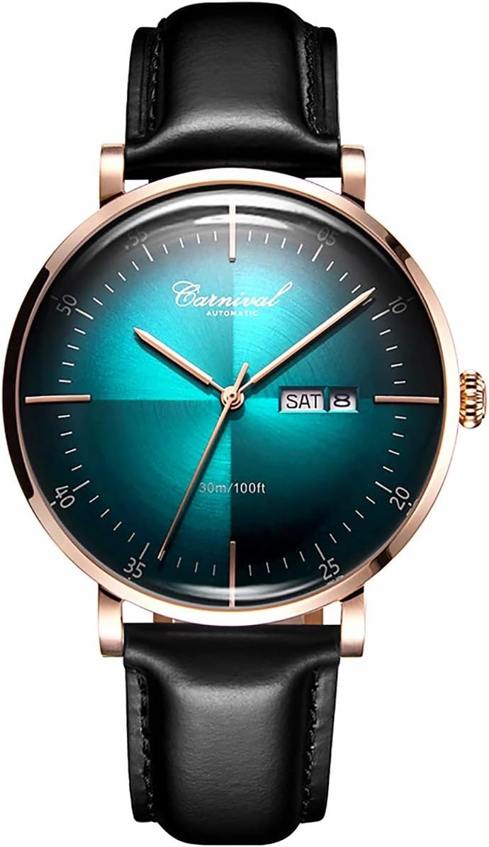 PASOY Luxury Men's Automatic Watch Tourbillon Sapphire Crystal Black Leather Watch Dress Mechanical Rose Gold Gradient Color Dial Watches reloj de pulsera