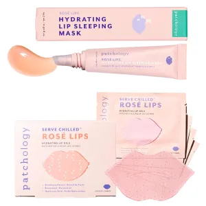 Patchology Rosé Lip Care Duo – Hydrating Lip Sleeping Mask & 5 Moisturizing Gel Lip Masks with Hyaluronic Acid & Resveratrol – Deep Moisture for Chapped Skin with a Soft, Glossy Finish